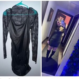 Black Lace-Sleeve Bodycon Dress - Women's